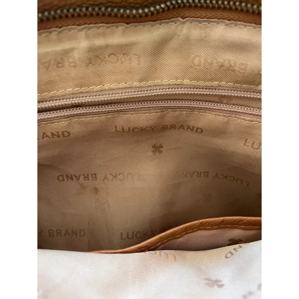 Lucky Brand Saddle Brown Leather Drawstring Bucket Bag Handbag